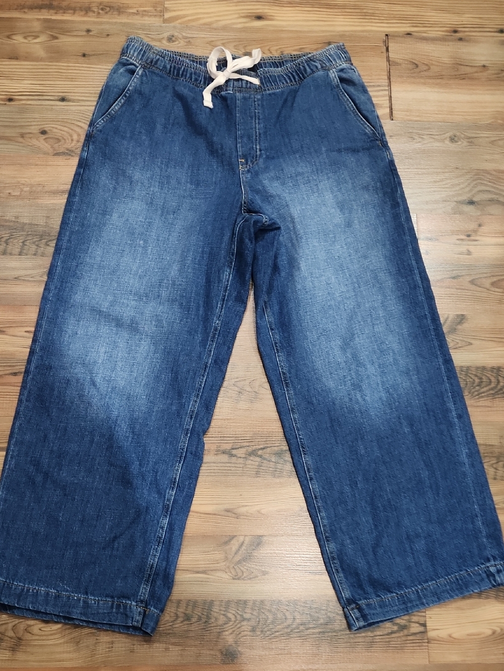 Gap Easy Pull On Hi Rise Wide Leg Pull On Stretch Blue Cotton Weekend Large N